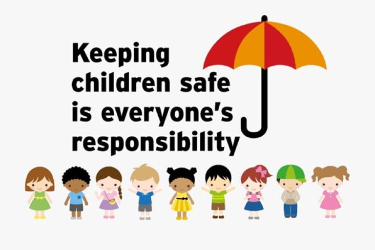 cartoon image of children under an umbrella 