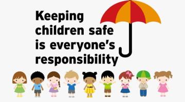 cartoon image of children under an umbrella 